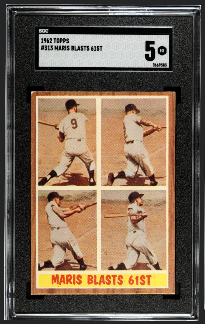 Roger Maris 1962 Topps Maris Blasts 61st SGC 5