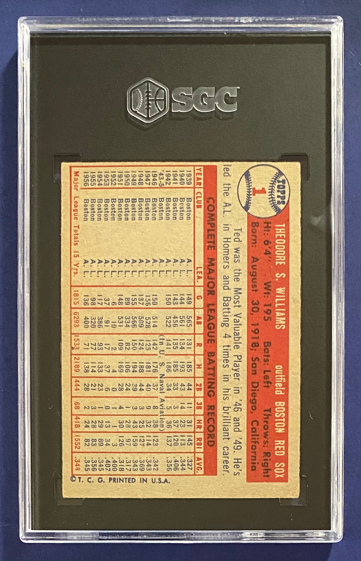 Ted Williams 1957 Topps SGC 4