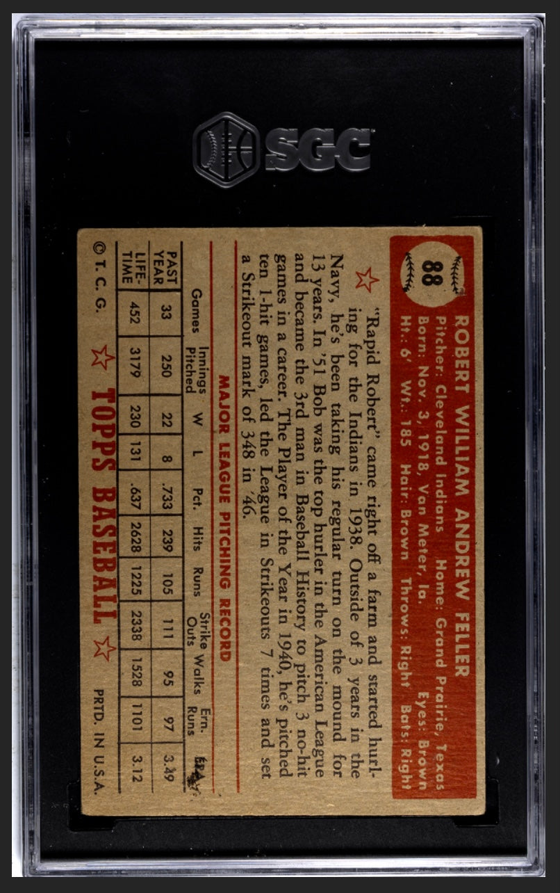 Bob Feller 1952 Topps Red Back SGC 3