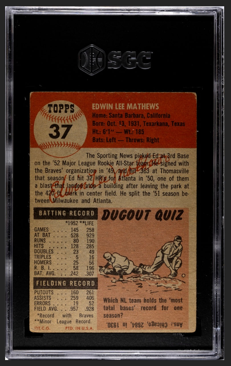 Ed Mathews 1953 Topps SGC 3