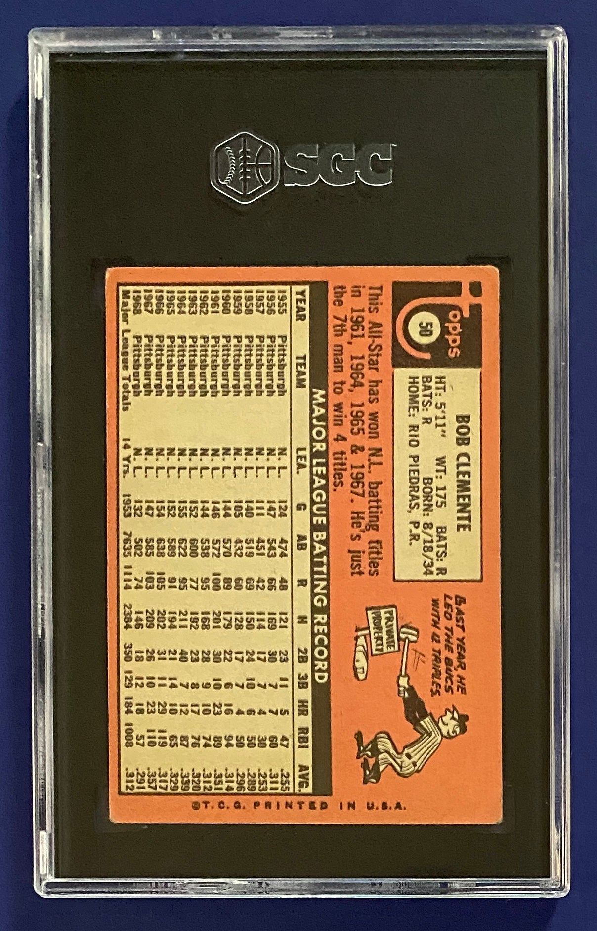 Roberto Clemente 1969 Topps SGC 3